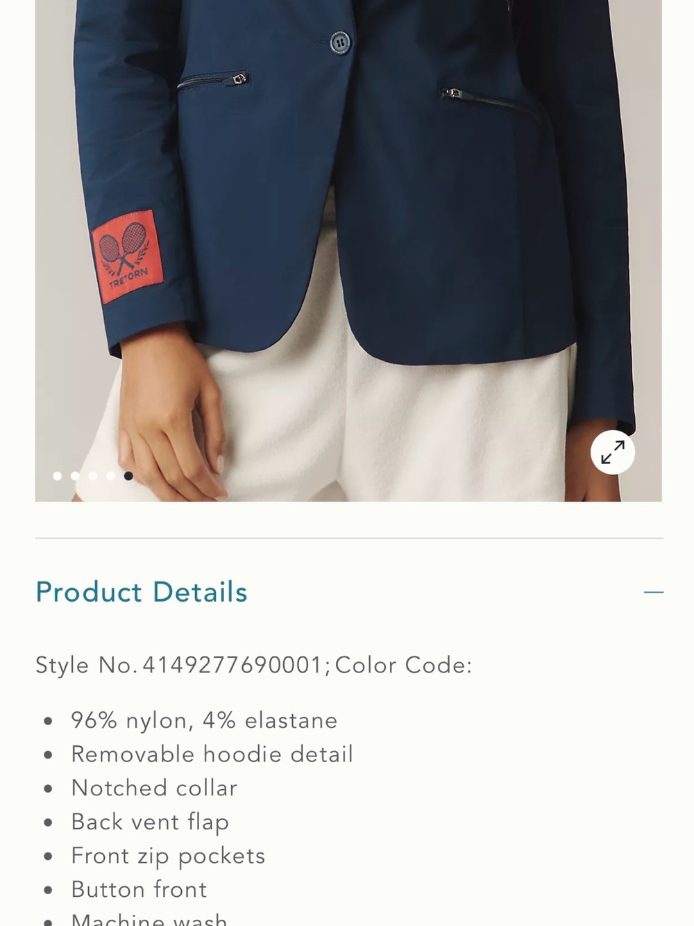 Tretorn x Anthropologie Single-Button
Hoodie Blazer Navy Blue - Size M - Picture 5 of 13